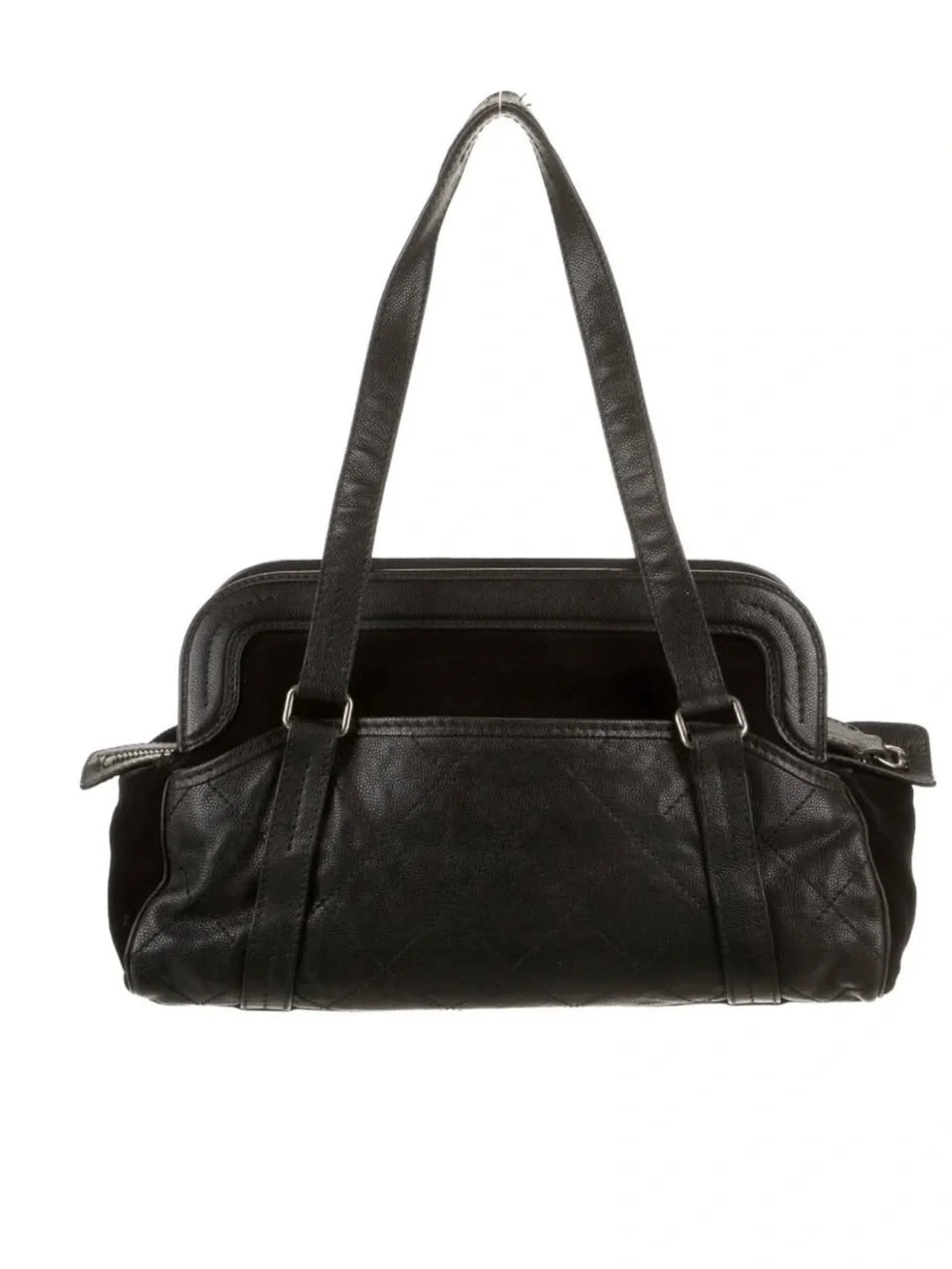 CHANEL Black Leather Shoulder Bag with Top Handles